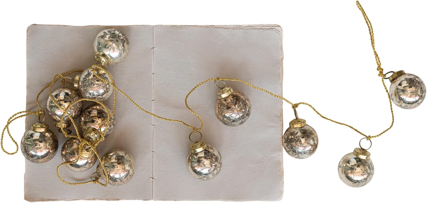 Etched Recycled Mercury Glass Ball Ornament Garland