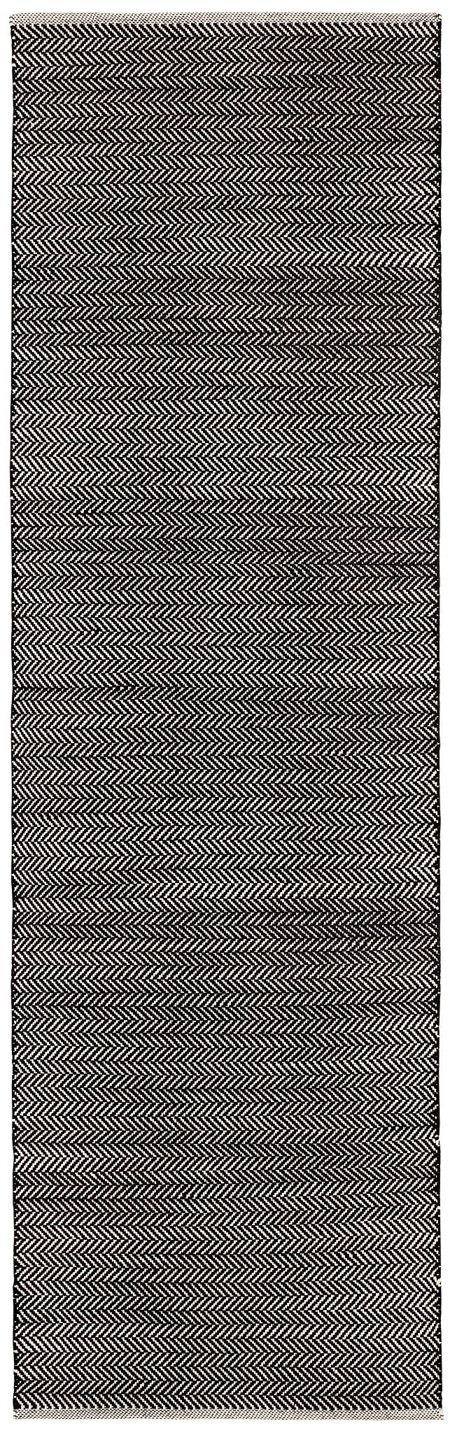 Herringbone Black Handwoven Cotton Rug - DA970 - Runner-2.5x12