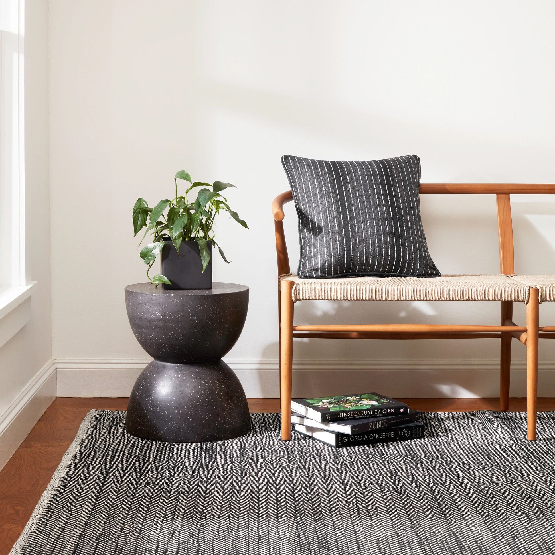 Herringbone Black Handwoven Cotton Rug - DA970 - Runner-2.5x12