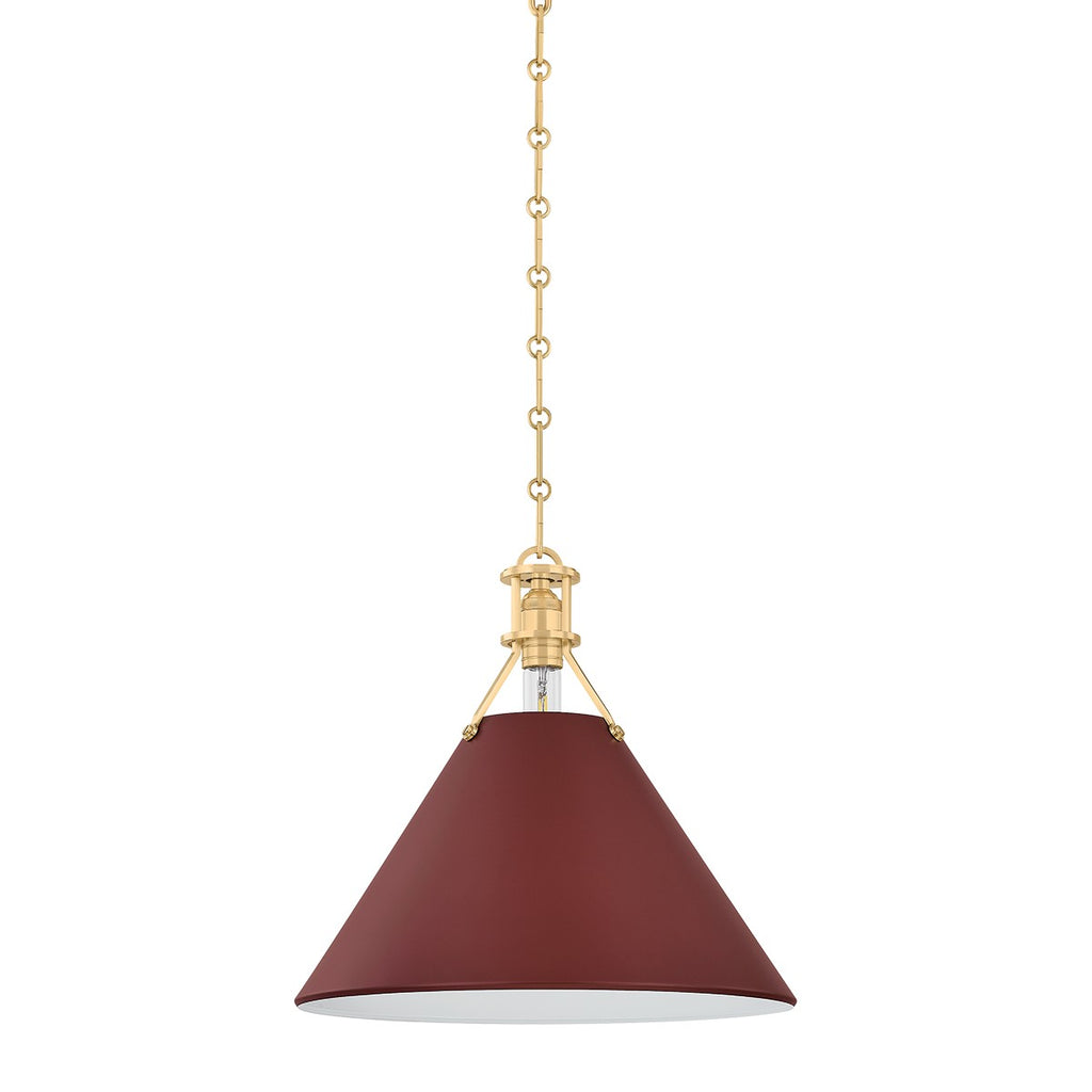 Hudson Valley Canada - MDS352-AGB/CRN - One Light Pendant - Painted No. 2 - Aged Brass/Soft Crimson