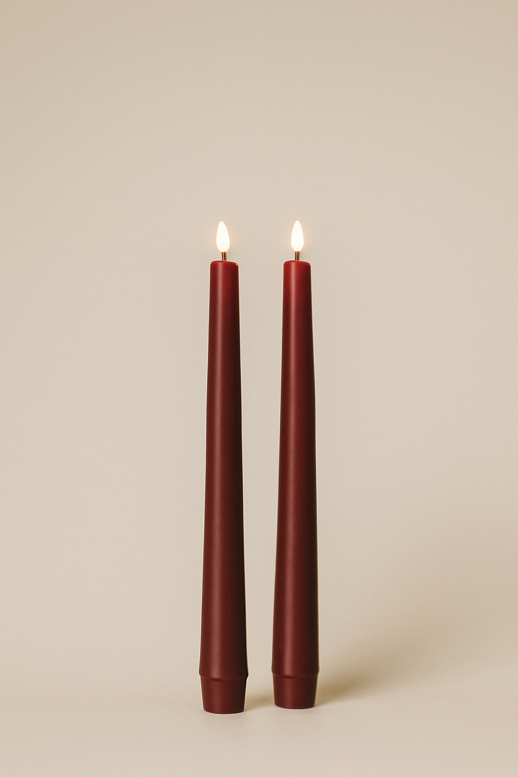 LED Burgundy Slim Taper Candle Set of Two