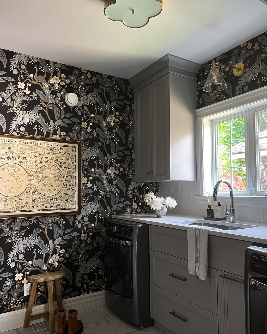 Peacock Floral Wallpaper, Black