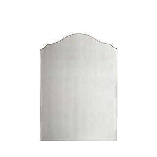 Rectangular mirror with a gold frame on a light gray background