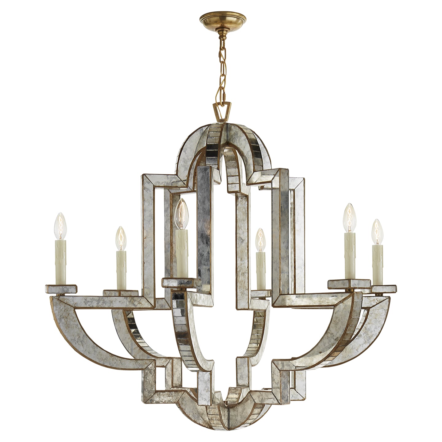 Visual Comfort Signature Canada - NW 5041AM/HAB - Six Light Chandelier - Lido - Antique Mirror with Antique Brass