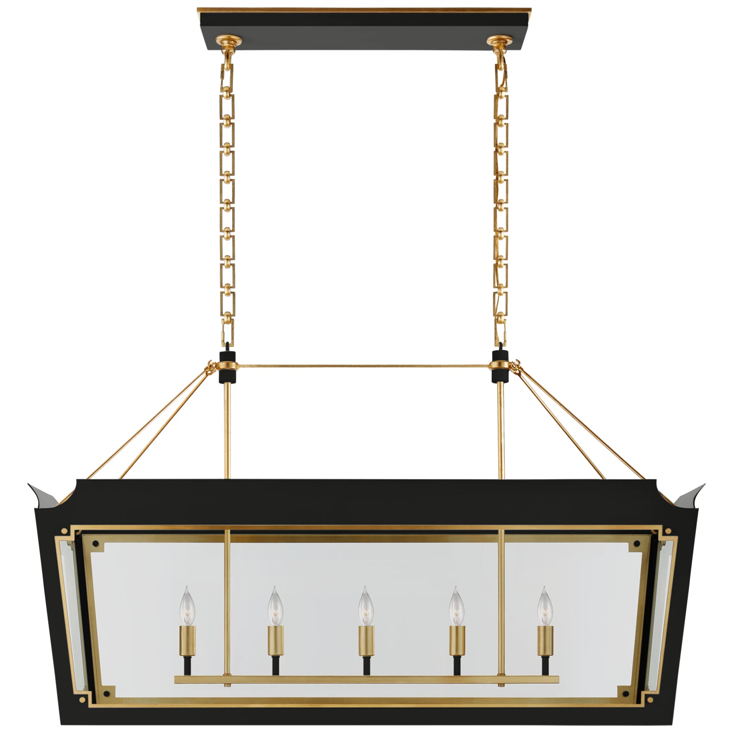Visual Comfort Signature Canada - JN 5023MBK/G-CG - Five Light Linear Lantern - Caddo - Matte Black and Gild