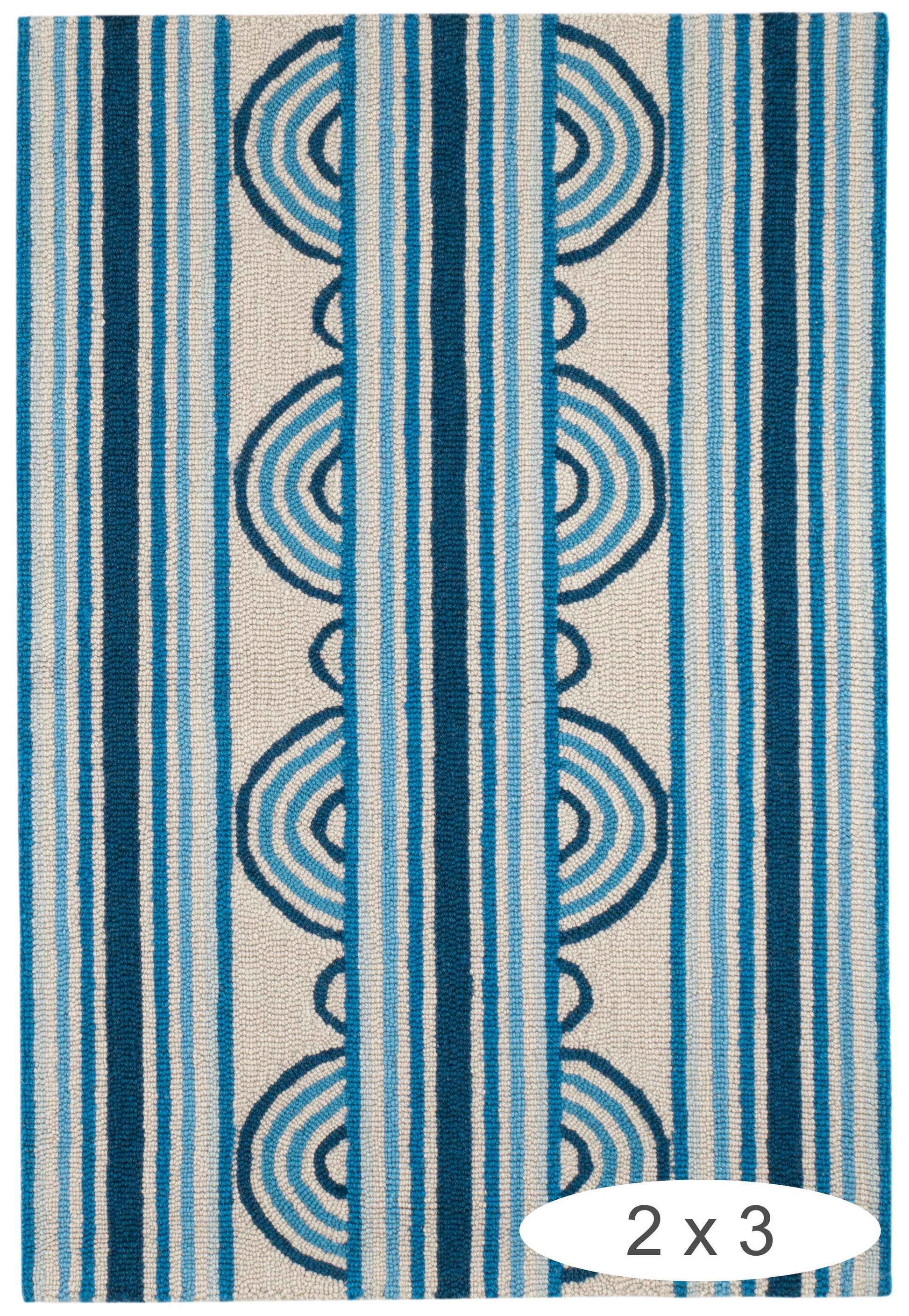 Button Blue Hand Micro Hooked Wool Rug - DA1985 - 10x14
