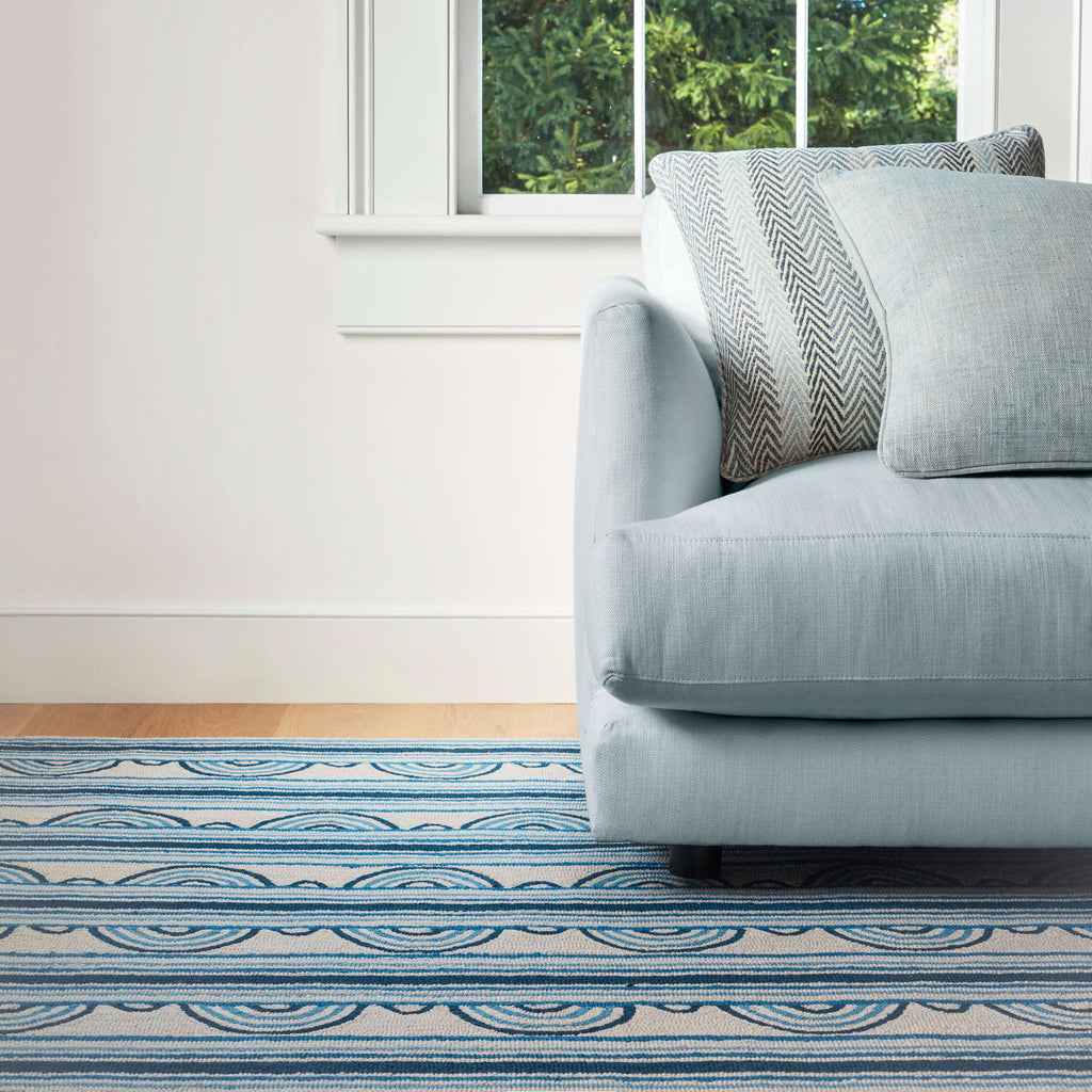 Button Blue Hand Micro Hooked Wool Rug - DA1985 - 10x14