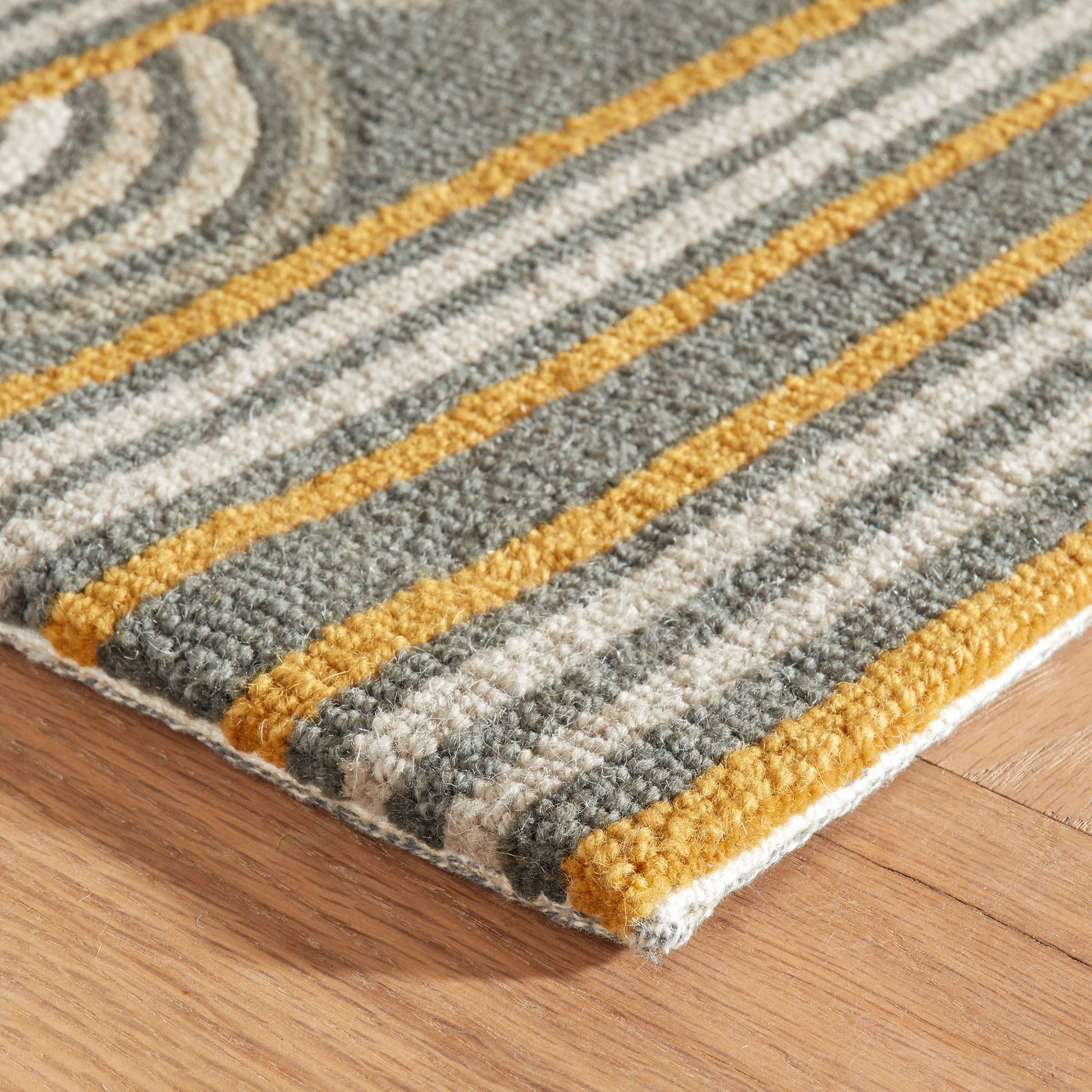 Button Grey Hand Micro Hooked Wool Rug - DA1994 - 10x14
