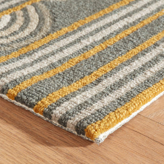 Button Grey Hand Micro Hooked Wool Rug - DA1994 - 10x14