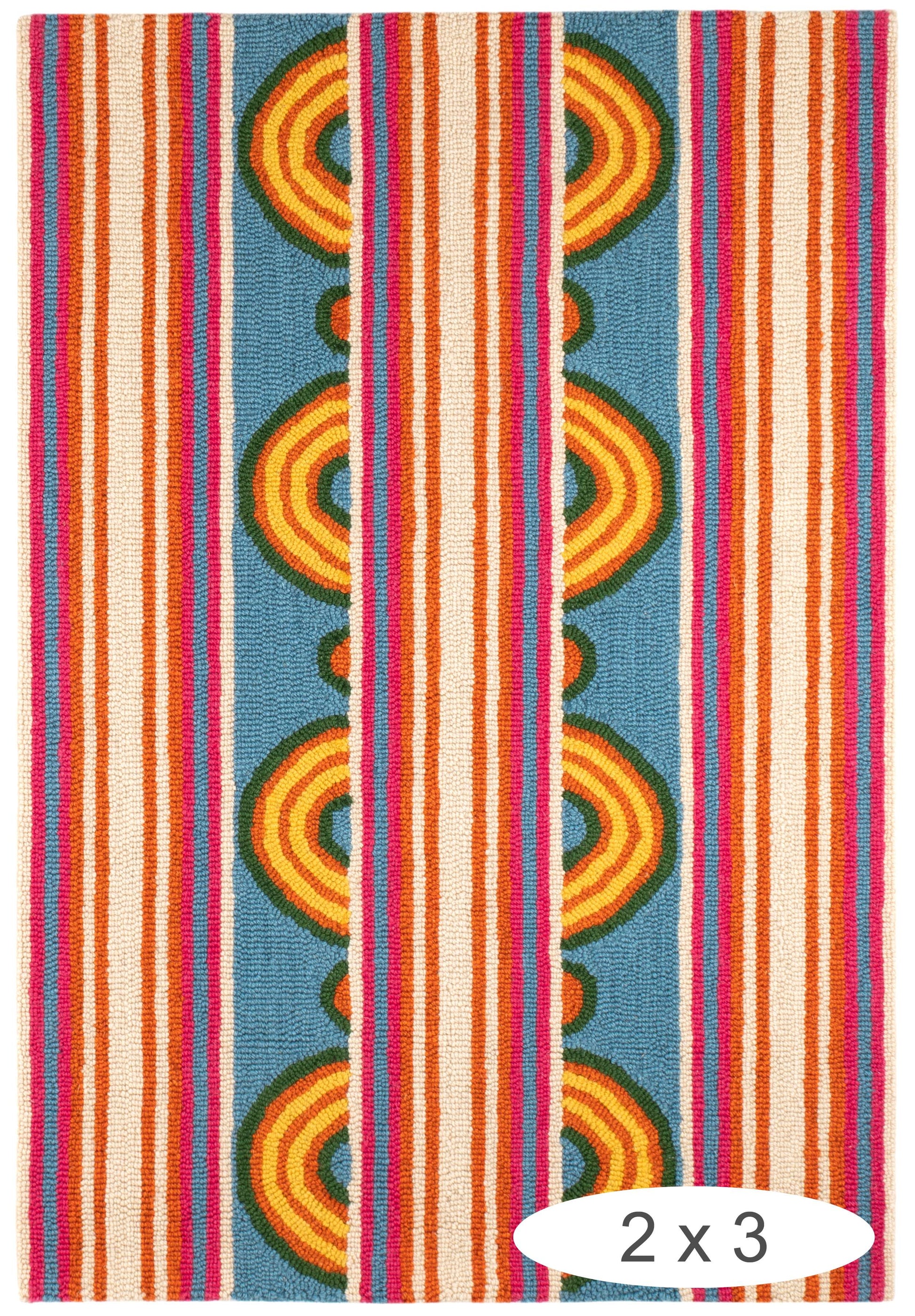 Button Multi Hand Micro Hooked Wool Rug - DA1993 - 10x14