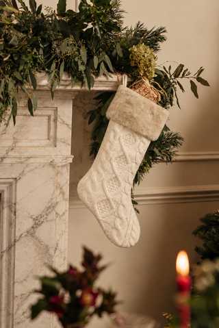 Cable Knit Stocking with Faux Fur