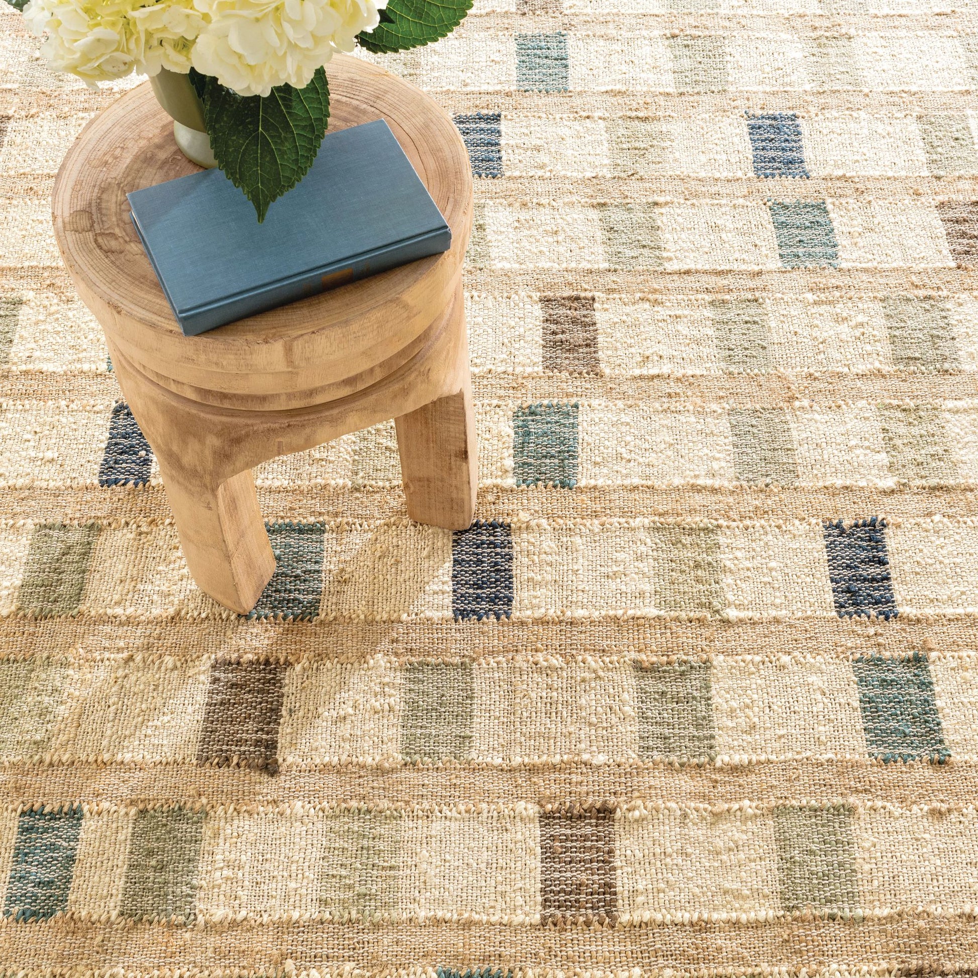 Mosaic Blue Handwoven Jute Rug - DA1904 - 10x14