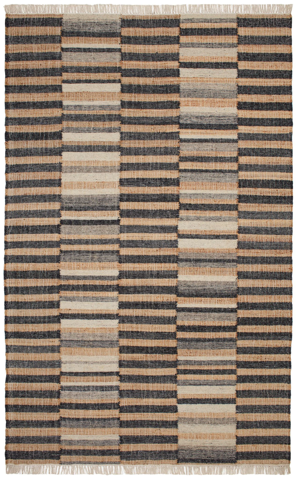 Ravel Stripe Black Handwoven Wool Rug - DA1930 - 10x14