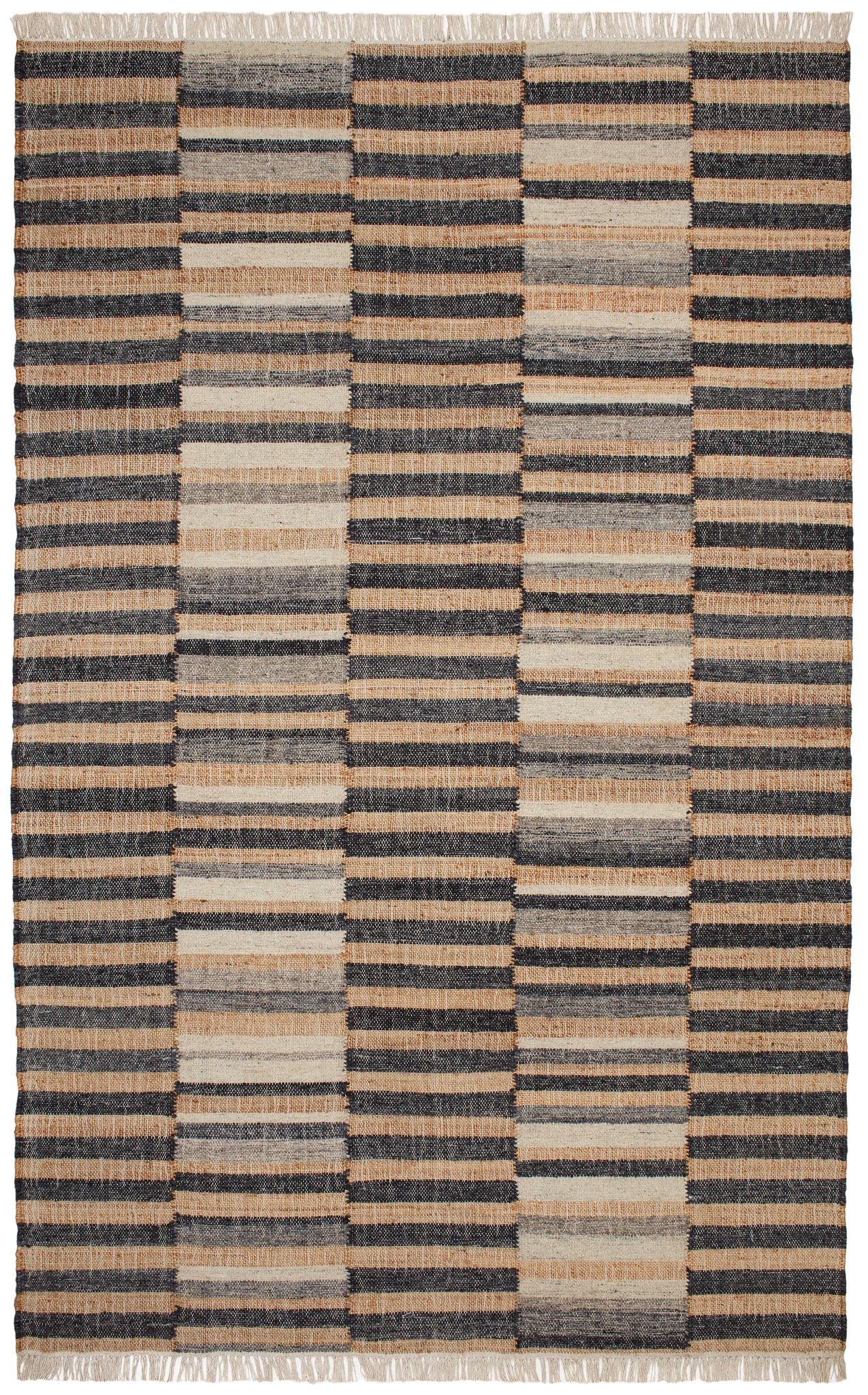 Ravel Stripe Black Handwoven Wool Rug - DA1930 - 10x14