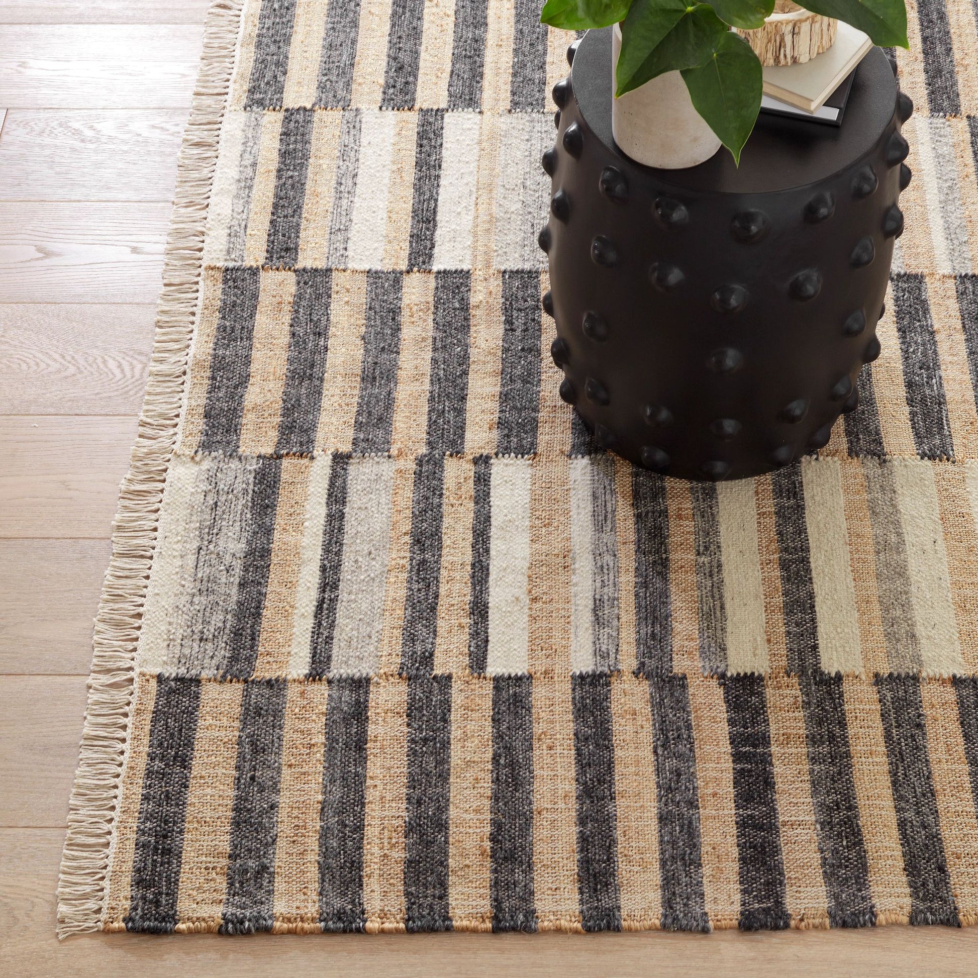 Ravel Stripe Black Handwoven Wool Rug - DA1930 - 10x14