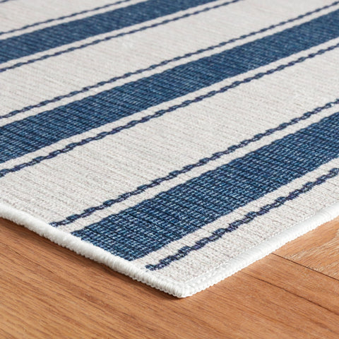 Blue Awning Stripe Machine Washable Rug - DA2033 - 8x10