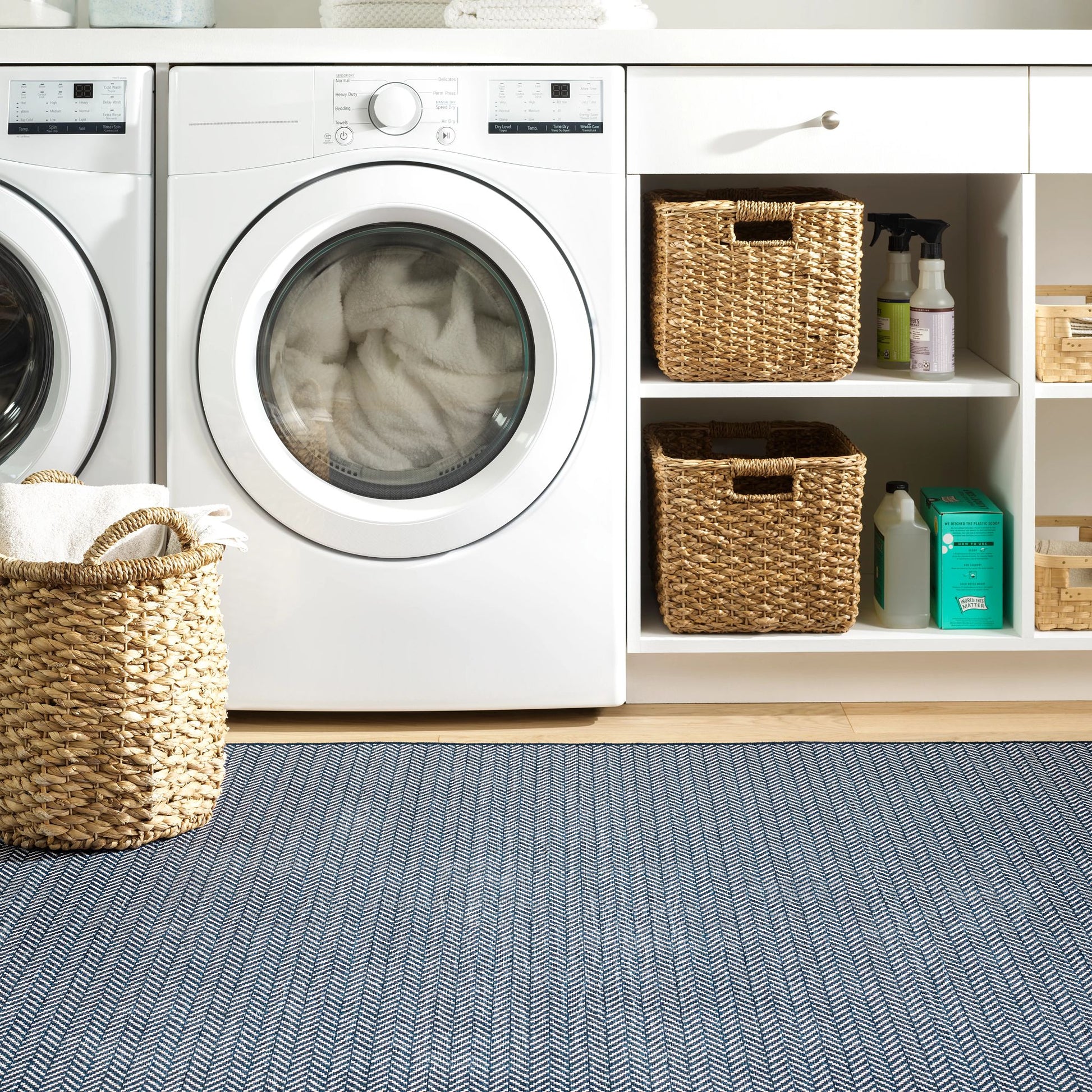Herringbone Navy Machine Washable Rug - DA2039 - 8x10