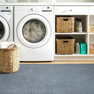 Herringbone Navy Machine Washable Rug - DA2039 - 8x10