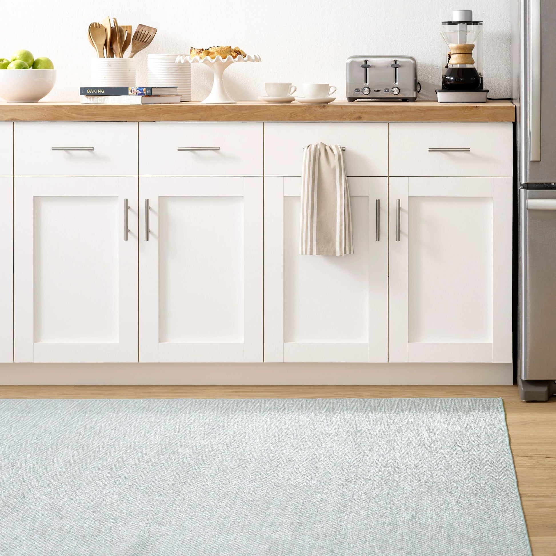 Herringbone Swedish Blue Machine Washable Rug - DA2040 - 8x10