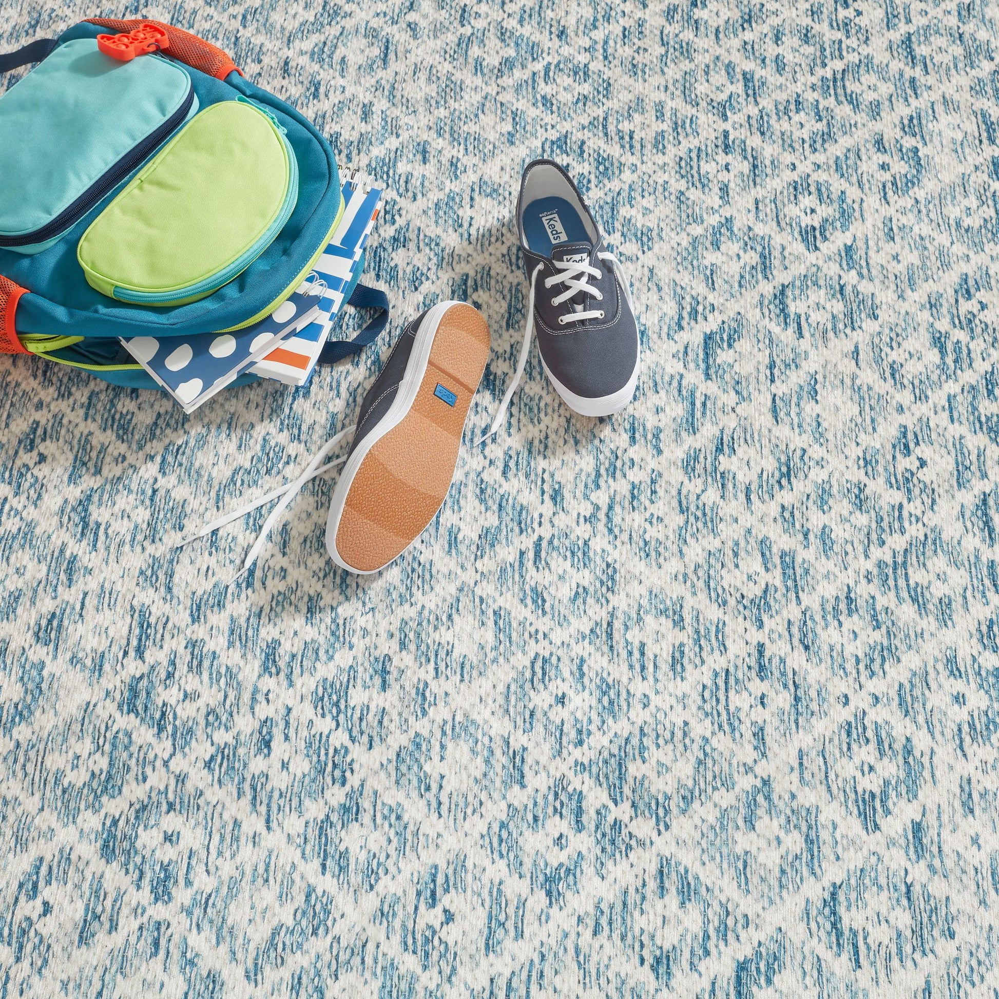 Melange Diamond Blue Machine Washable Rug - DA2045 - 8x10