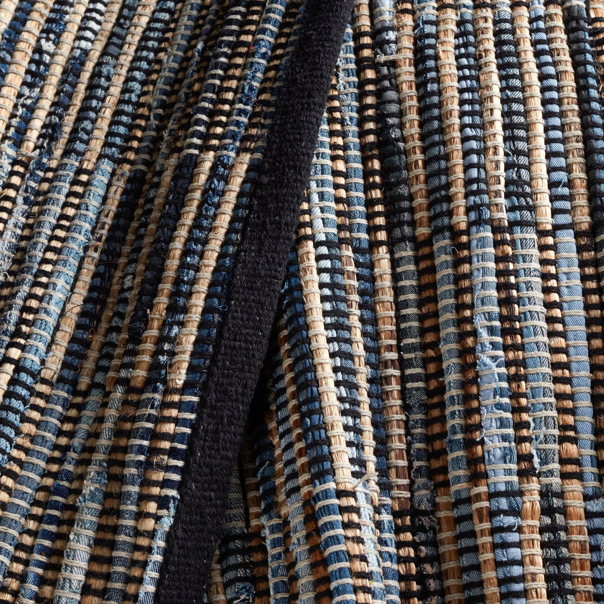 Denim Rag Gridwork Blue Handwoven Cotton Rug - DA2207 - 10x14