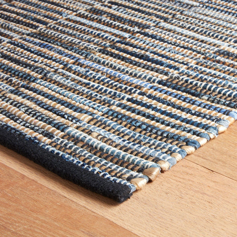 Denim Rag Gridwork Blue Handwoven Cotton Rug - DA2207 - 10x14