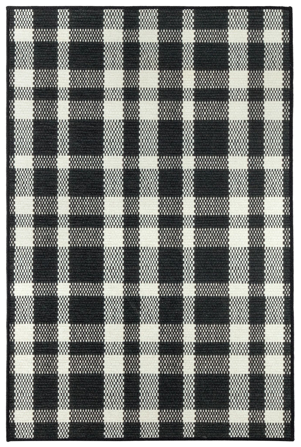 Houston Plaid Black Machine Washable Rug - DA2255 - 4' Round