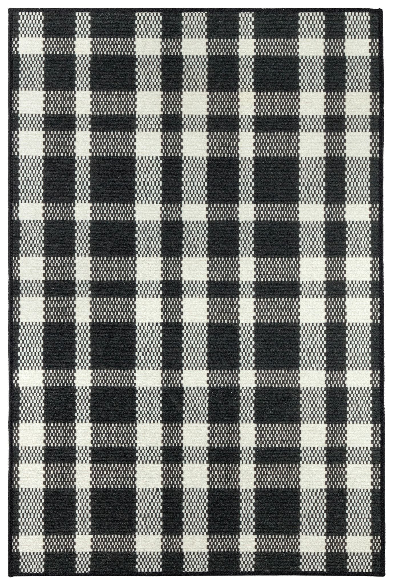 Houston Plaid Black Machine Washable Rug - DA2255 - 4' Round
