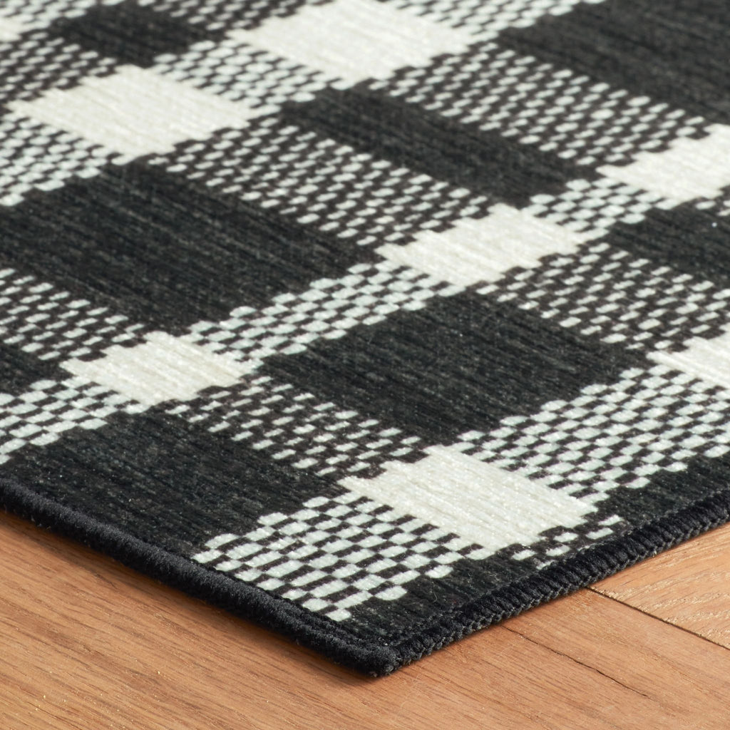 Houston Plaid Black Machine Washable Rug - DA2255 - 4' Round