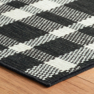 Houston Plaid Black Machine Washable Rug - DA2255 - 4' Round