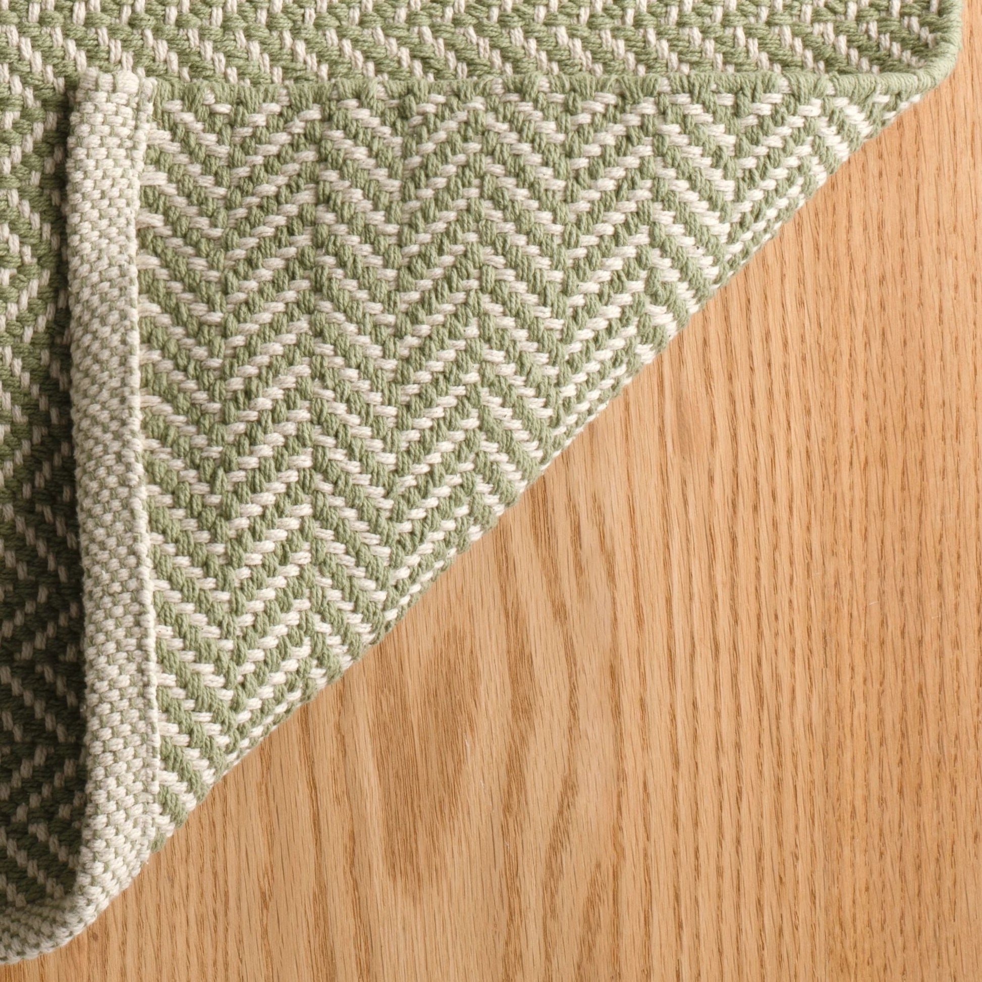 Herringbone Sage Handwoven Cotton Rug - DA2298 - 10x14