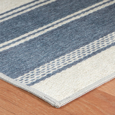 Bowman Stripe Blue Machine Washable Rug - DA2337 - 8x10