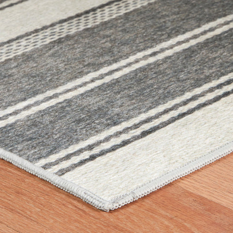 Bowman Stripe Grey Machine Washable Rug - DA2338 - 8x10