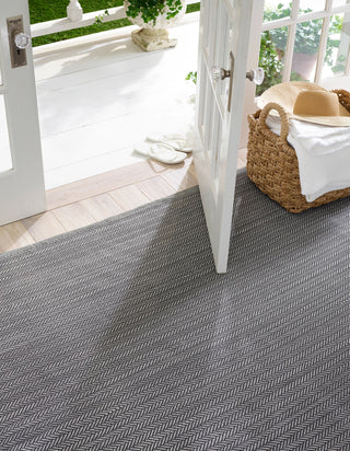 Herringbone Shale/White Handwoven Indoor/Outdoor Rug - DA289 - Runner-2.5x18