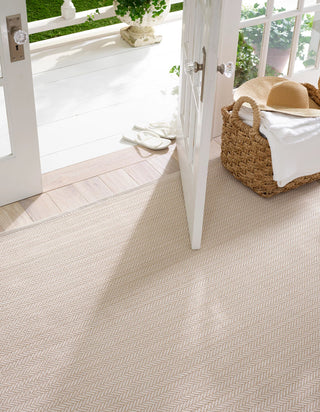 Herringbone Linen/White Handwoven Indoor/Outdoor Rug - DA291 - Runner-2.5x18