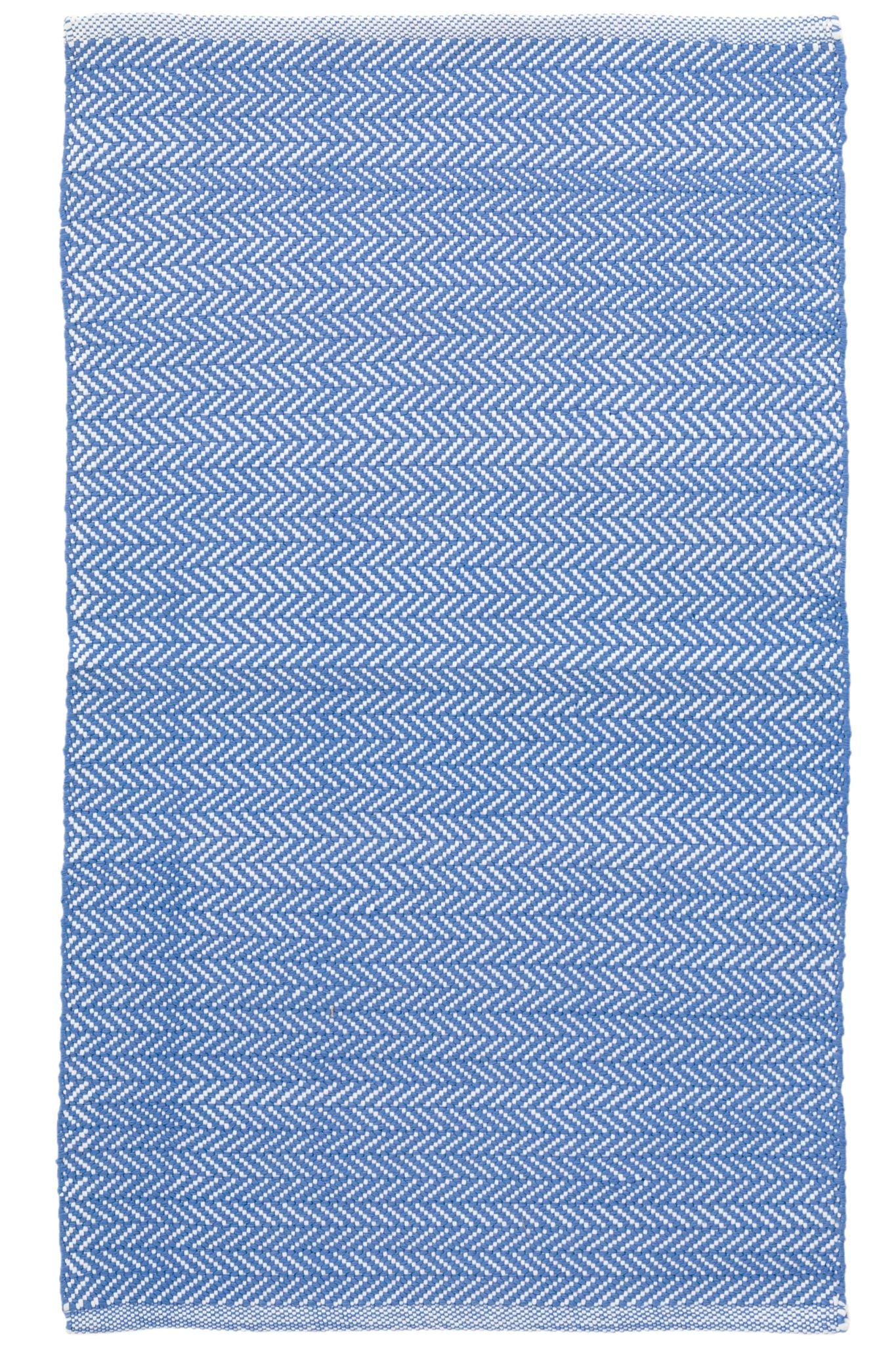 Herringbone French Blue/White Handwoven Indoor/Outdoor Rug - DA293 - Runner-2.5x18