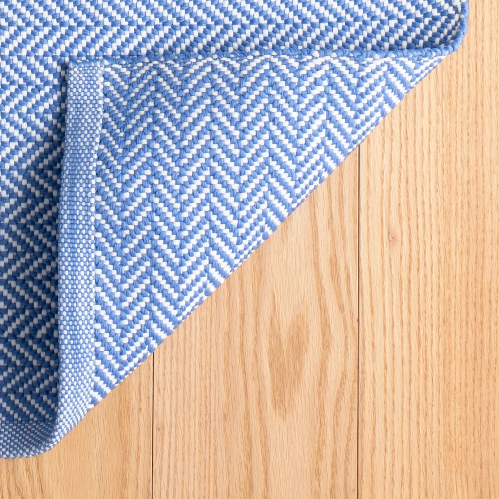 Herringbone French Blue/White Handwoven Indoor/Outdoor Rug - DA293 - Runner-2.5x18
