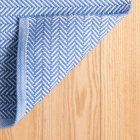 Herringbone French Blue/White Handwoven Indoor/Outdoor Rug - DA293 - Runner-2.5x18