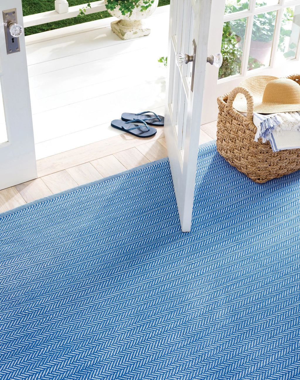Herringbone French Blue/White Handwoven Indoor/Outdoor Rug - DA293 - Runner-2.5x18