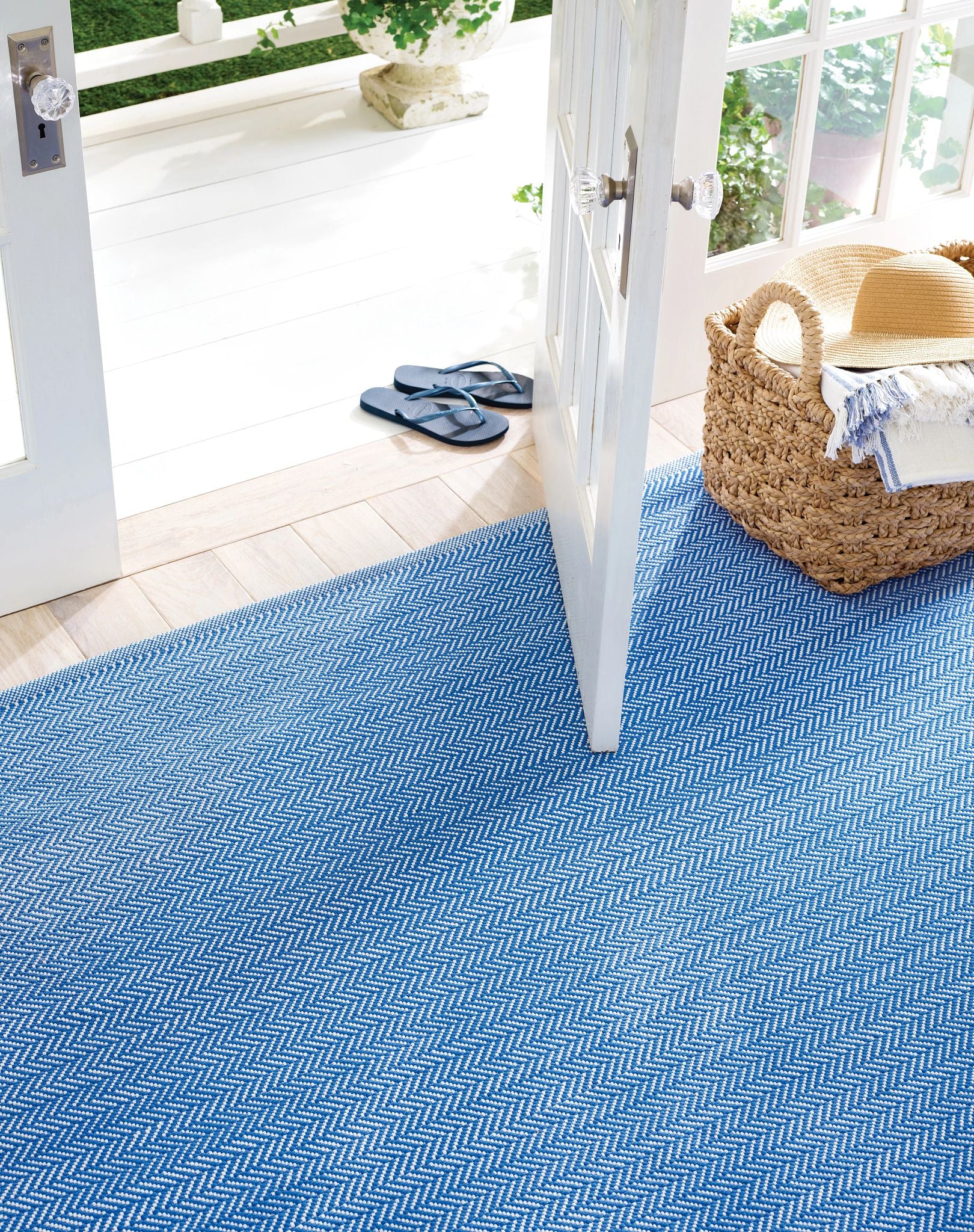 Herringbone French Blue/White Handwoven Indoor/Outdoor Rug - DA293 - Runner-2.5x18