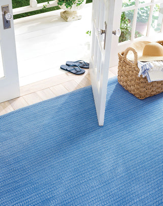 Herringbone French Blue/White Handwoven Indoor/Outdoor Rug - DA293 - Runner-2.5x18