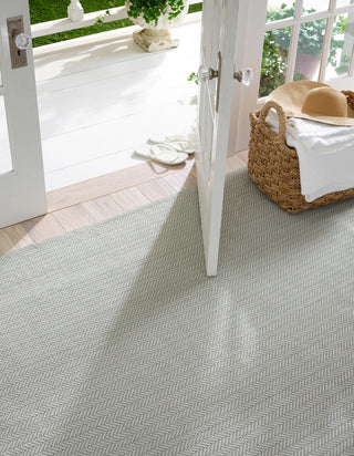 Herringbone Light Blue/Ivory Handwoven Indoor/Outdoor Rug - DA392 - Runner-2.5x18