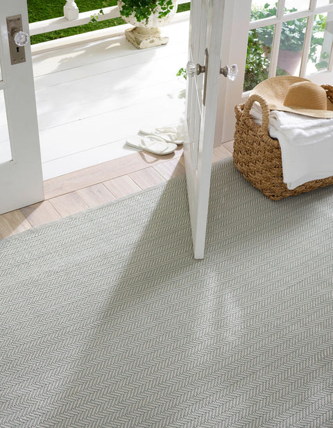 Herringbone Light Blue/Ivory Handwoven Indoor/Outdoor Rug - DA392 - Runner-2.5x18