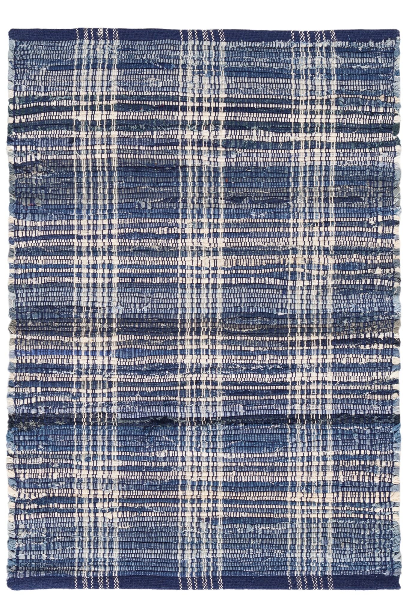Denim Plaid Handwoven Cotton Rug - DA515 - 10x14