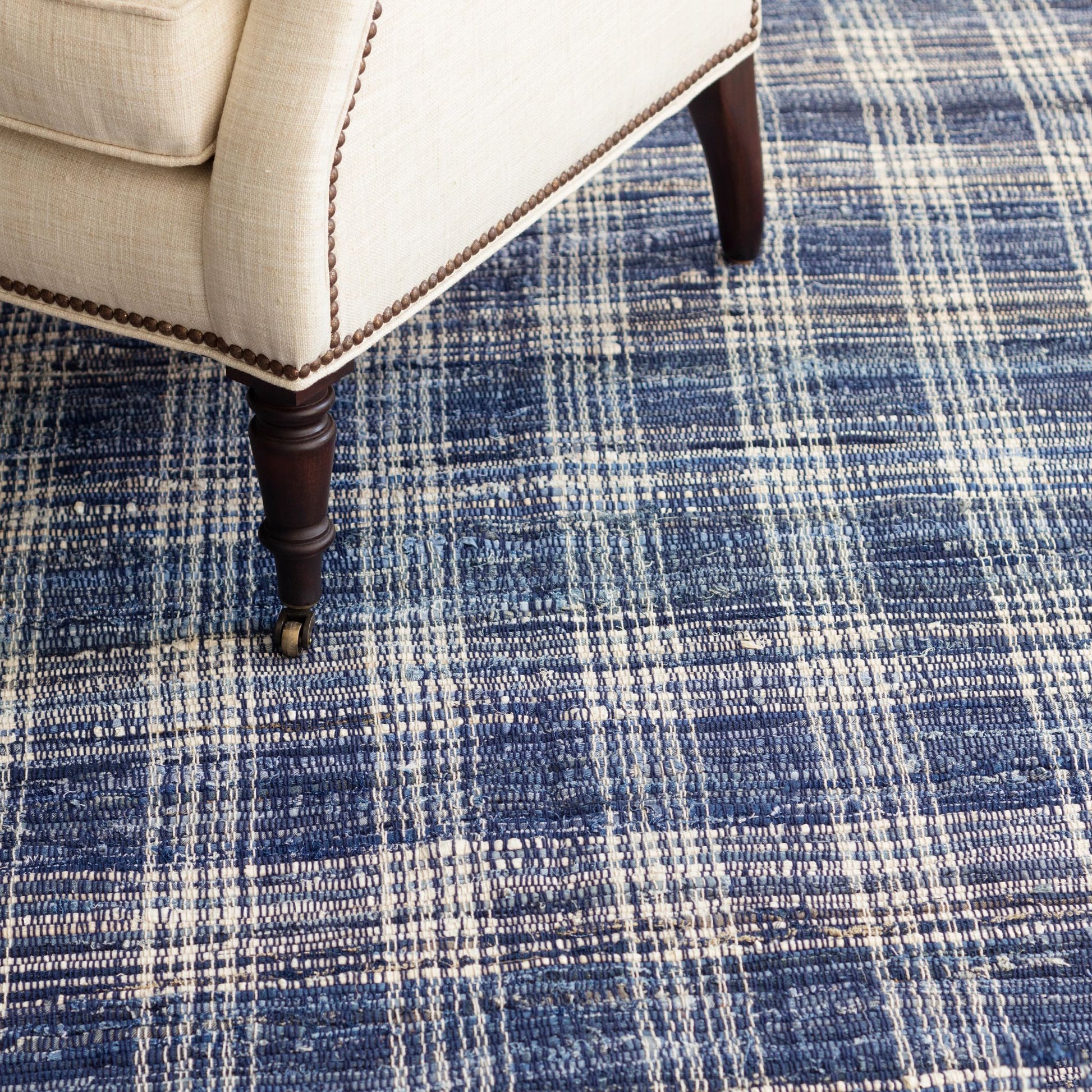 Denim Plaid Handwoven Cotton Rug - DA515 - 10x14