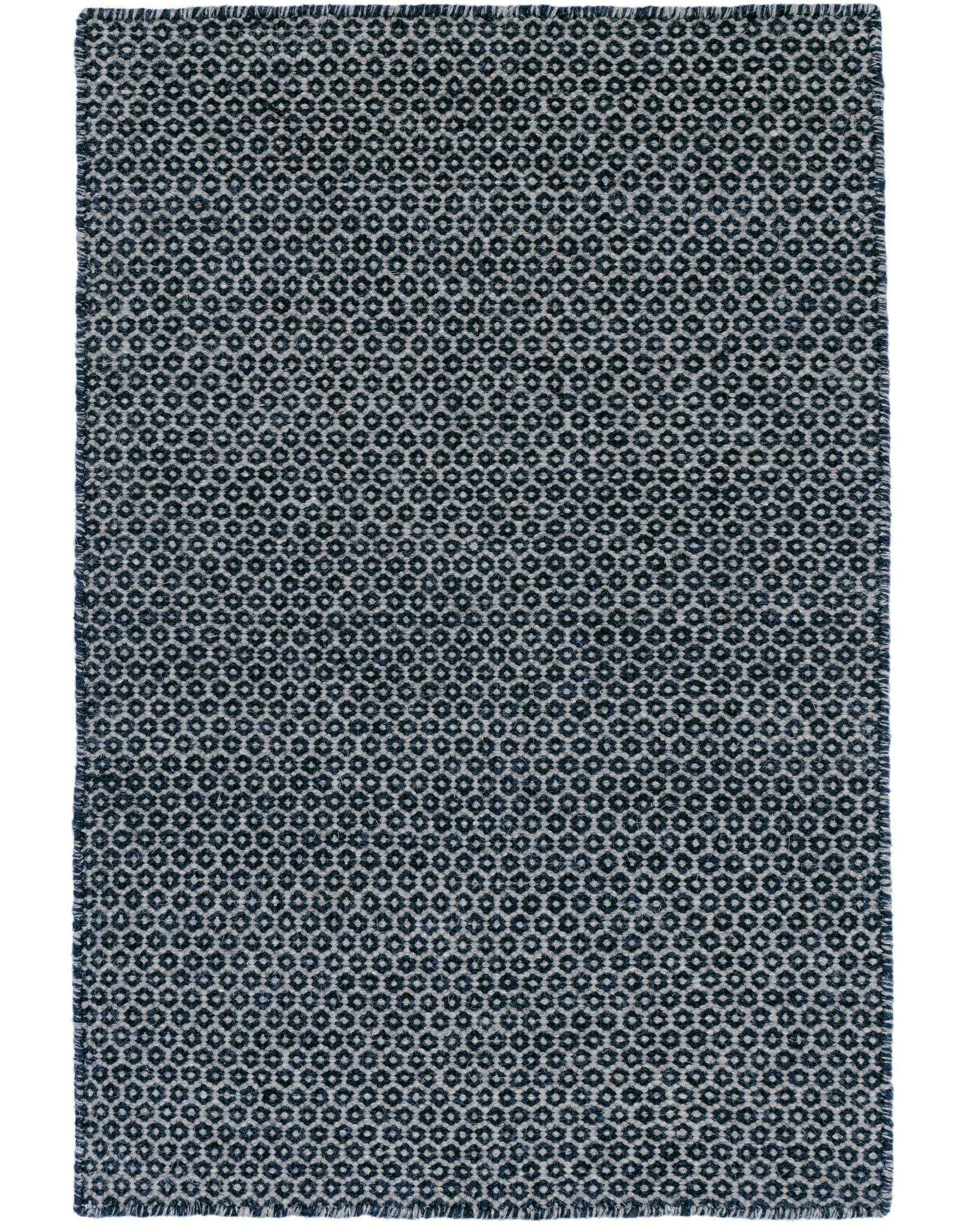 Honeycomb Indigo/Grey Handwoven Wool Rug - DA788 - 10x14