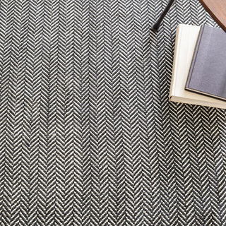 Herringbone Black Handwoven Cotton Rug - DA970 - Runner-2.5x12