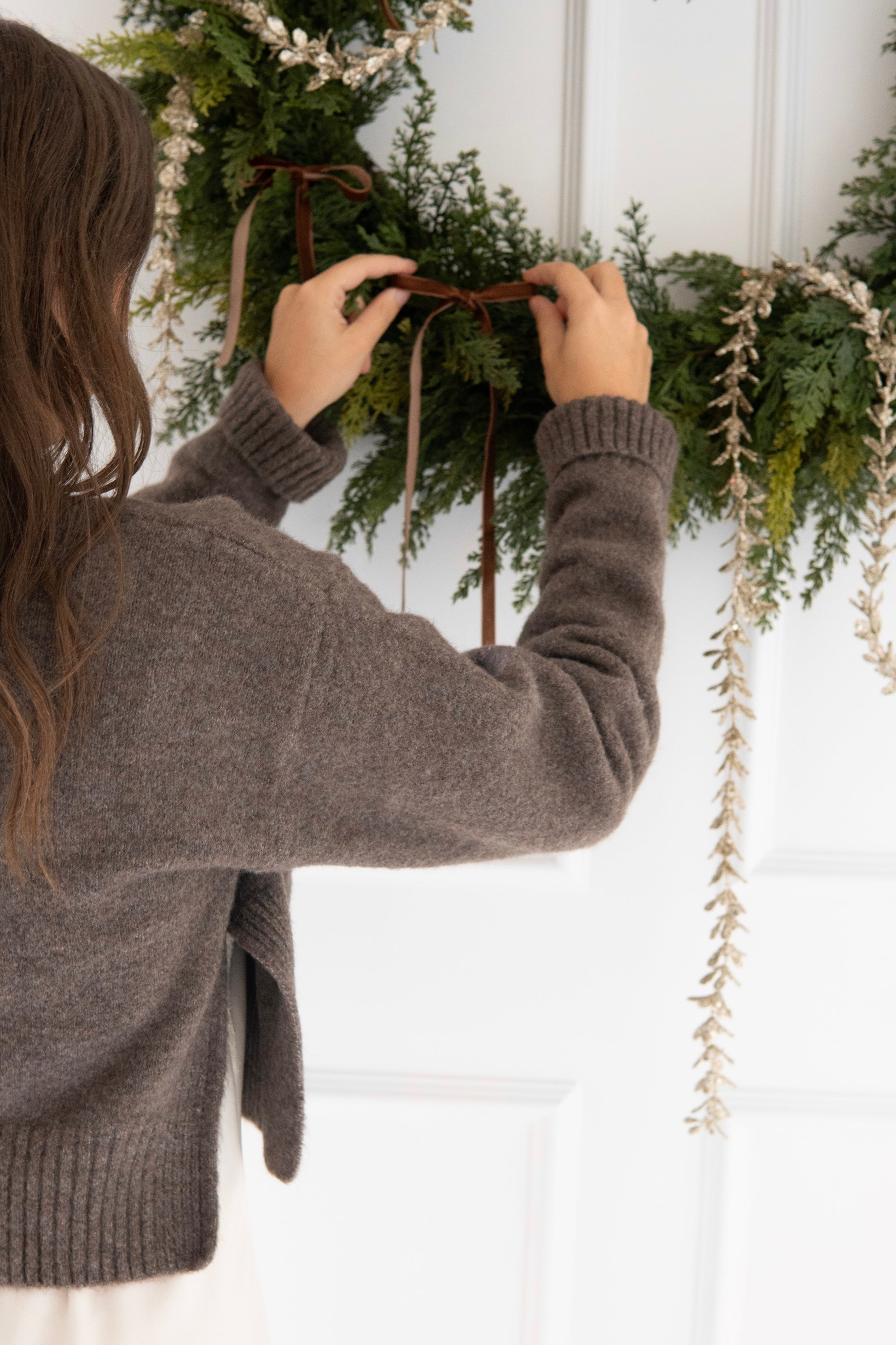 Faux Boxwood Garland with Glitter