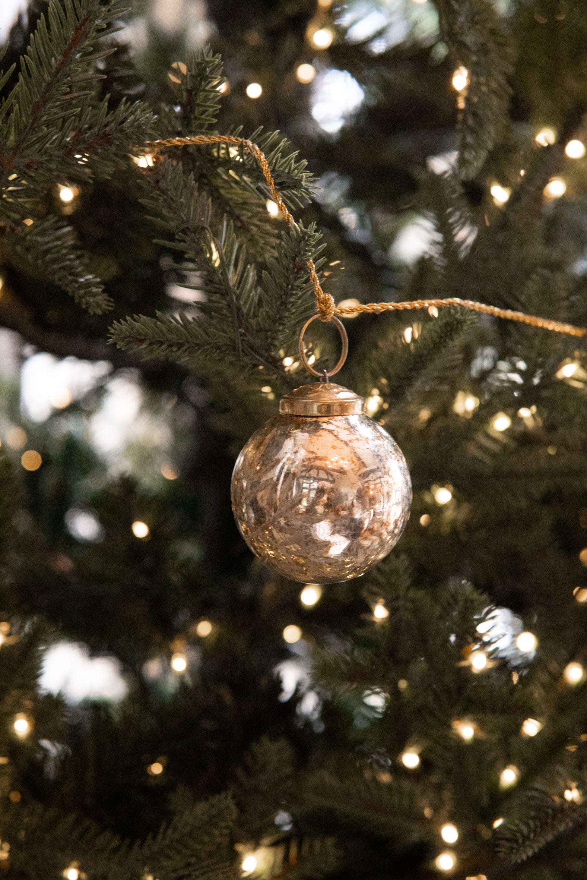 Etched Recycled Mercury Glass Ball Ornament Garland