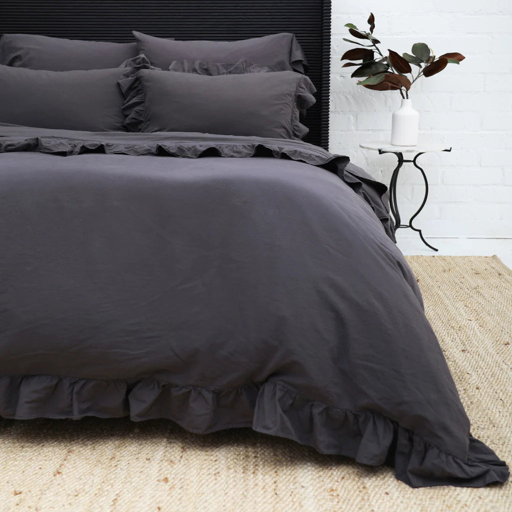 Dahlia Ruffle Queen Duvet Set, Midnight
